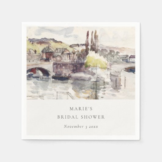 Landelijke landbrug bij rivier bruiloft feest servet (Voorkant)