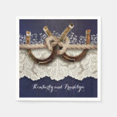 Landelijke landelijke hoefijzers lint hout marine  servetten (Voorkant)