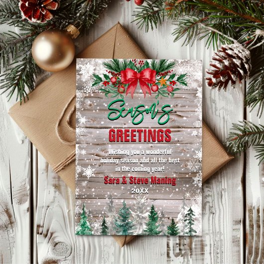 Landelijke landelijke rode strik Kerstmis Feestdagenkaart