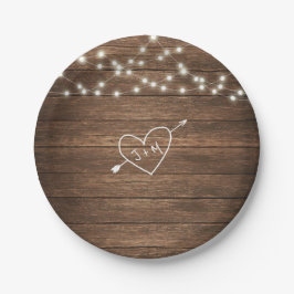 Landelijke landelijke slingerlichten bruiloft papi papieren bordje