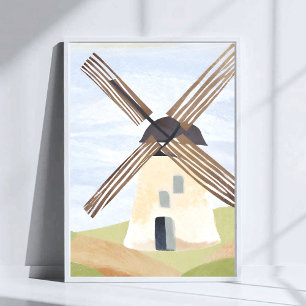 Landelijke landelijke windmolen   Natuur aquarel Poster