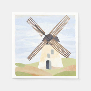 Landelijke landelijke windmolen Waterverf Servet