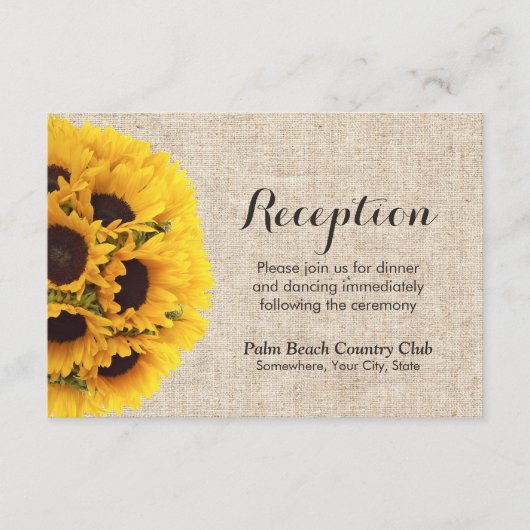Landelijke landelijke zonnebloem hennep trouwrecep informatiekaartje (Voorkant)