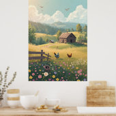 Landelijke landhuis met wilde bloemen poster (Keuken)