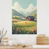 Landelijke landhuis met wilde bloemen poster (Keuken)