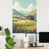 Landelijke landhuis met wilde bloemen poster (Thuiskantoor)