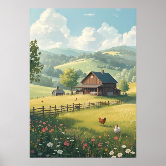 Landelijke landhuis met wilde bloemen poster (Voorkant)