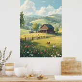 Landelijke landhuis met wilde bloemen poster (Keuken)