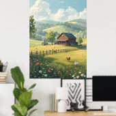 Landelijke landhuis met wilde bloemen poster (Thuiskantoor)