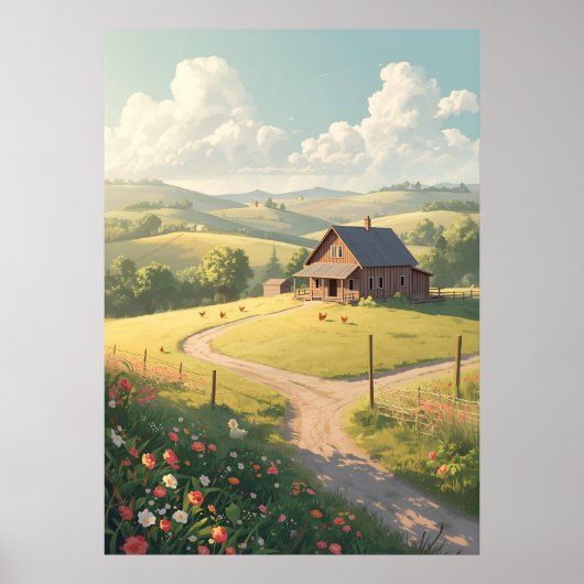 Landelijke landhuis met wilde bloemen poster (Voorkant)