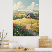 Landelijke landhuis met wilde bloemen poster (Keuken)