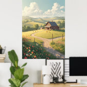 Landelijke landhuis met wilde bloemen poster (Thuiskantoor)