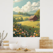 Landelijke landhuis met wilde bloemen poster (Keuken)
