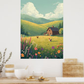 Landelijke landhuis met wilde bloemen poster (Keuken)