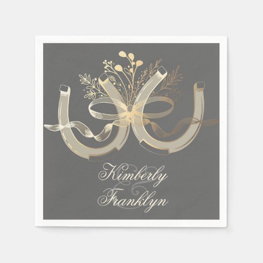 Landelijke landpaardenhoef goud en grijs bruiloft servetten (Voorkant)