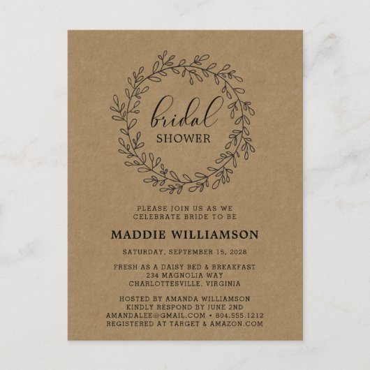 Landelijke lauwerkrans Kraft uitnodiging voor brui (Voorkant)