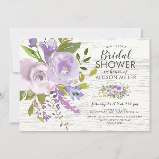 Landelijke Lavendel Bloemige Bruidsuitnodigingen Kaart (Voorkant)