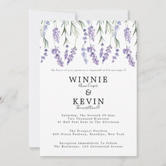 Landelijke Lavendel Bruiloft Kaart (Voorkant)