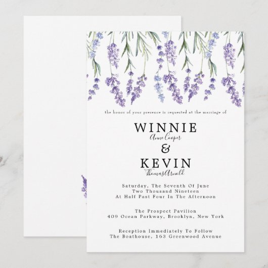 Landelijke Lavendel Bruiloft Kaart (Voorkant / Achterkant)