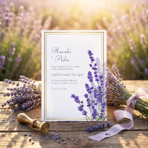 Landelijke Lavendel Dubbele Lijn Frame Rand Trouwf Kaart
