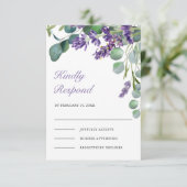 Landelijke Lavendel en Eucalyptus Bruiloft RSVP Kaartje (Staand voorkant)