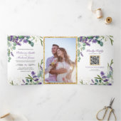 Landelijke Lavendel Eucalyptus Foto QR Code Trouwf Drieluik Uitnodiging (Binnen)
