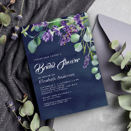 Landelijke Lavendel Eucalyptus Marineblauwe Bruids Kaart