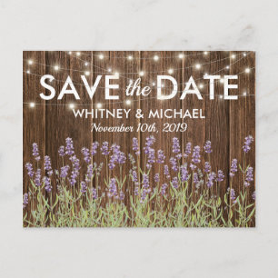 Landelijke Lavendel Lichtjes Save the Date Aankondigingskaart
