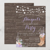 Landelijke lavendelbloemen seringen houten uitnodi kaart (Voorkant / Achterkant)