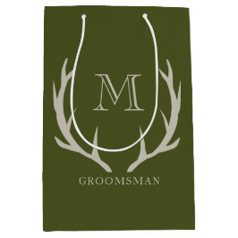 Landelijke legergroene gewei aangepaste bruidsjonk medium cadeauzakje