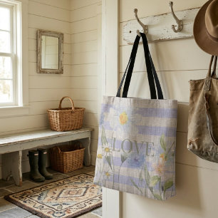 Landelijke liefde bloemmotief blauwe ruit en madel tote bag