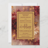 Landelijke Lux Dieprode Gouden Rozen Trouw Uitnodi Kaart (Voorkant)