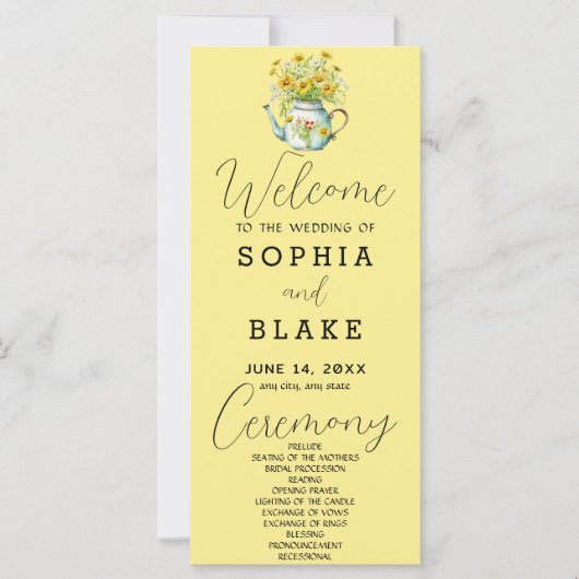 Landelijke Madeliefjes Baby Geel Trouwprogramma (Voorkant)