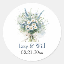 Landelijke madeliefjes & verwelkte blauwe denim wi ronde sticker