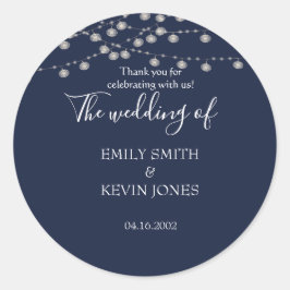 Landelijke marine trouw uitnodiging met slingerlam ronde sticker