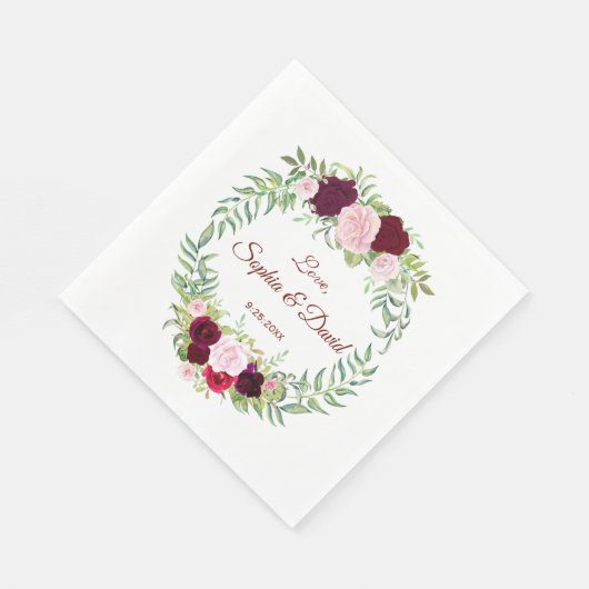 Landelijke Marsala Bloemenkrans Bruiloft Burgundy  Servetten (Hoek)