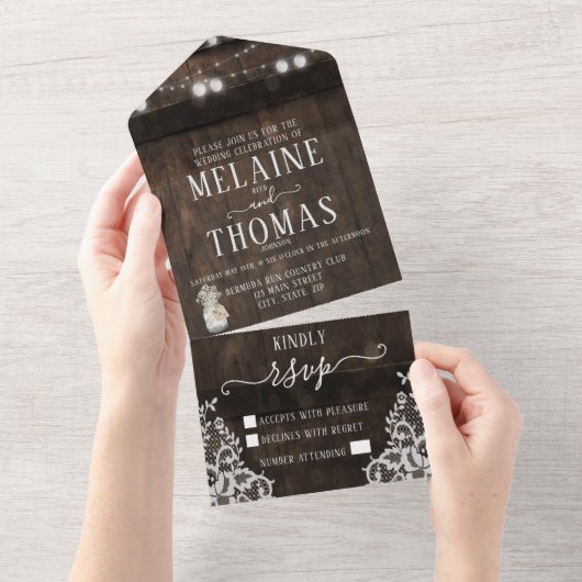 Landelijke Mason Jar Houten Vat Trouw Uitnodiging (Afscheurbaar)