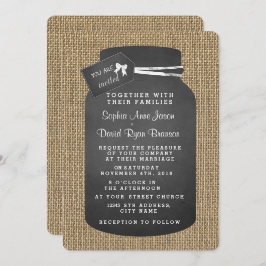 Landelijke Mason Jar Jute Bruiloft Uitnodigingen (Voorkant / Achterkant)