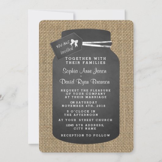 Landelijke Mason Jar Jute Bruiloft Uitnodigingen (Voorkant)