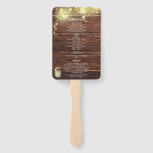 Landelijke Mason Jar Lichten Trouwprogramma Handwaaier (Achterkant)