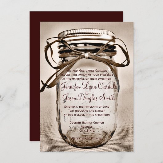 Landelijke Mason Jar Rustic Wedding Invitations Kaart (Voorkant / Achterkant)