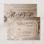 Landelijke Mason Jar Rustic Wood Weddenschap RSVP- RSVP Kaartje (Voorkant / Achterkant)