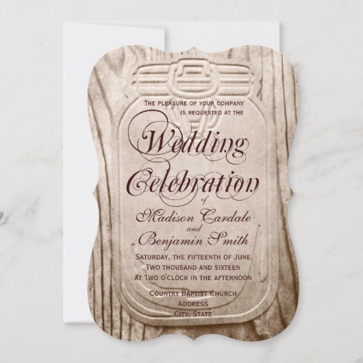 Landelijke Mason Jar Rustic Wood Wedding Invitatio Kaart (Voorkant)