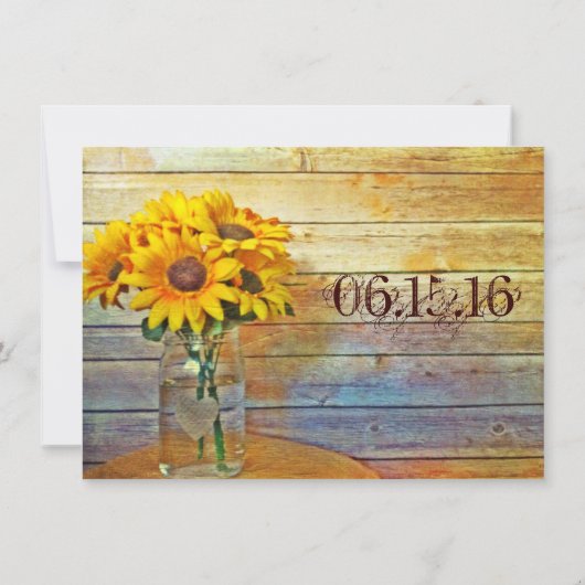 Landelijke Mason Jar Sunflower Wedding Invitting Kaart (Achterkant)