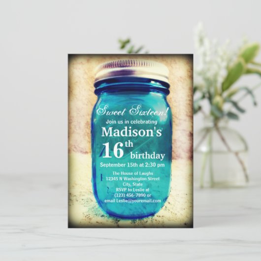 Landelijke Mason Jar Verjaardagsuitnodiging Kaart (Staand voorkant)