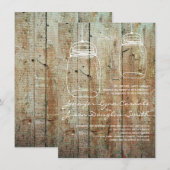 Landelijke Mason Jars Barn Wood Wedding Invitation Kaart (Voorkant / Achterkant)
