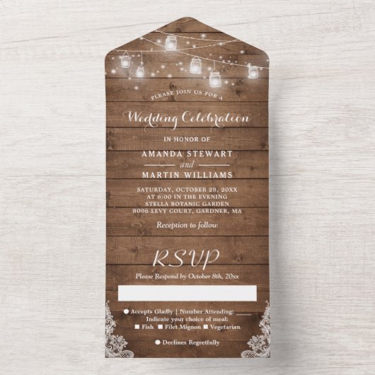 Landelijke Mason Pot Slingerlampjes Plattelandshuw All In One Uitnodiging (Binnen)