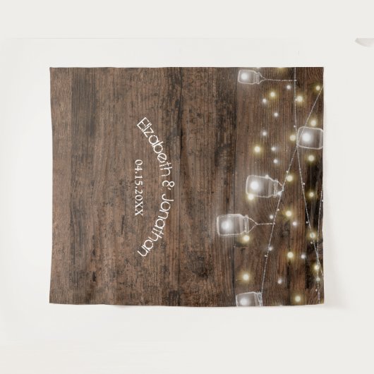 Landelijke Mason Potten & Lichtjes Trouwfoto Achte Wandkleed (Voorkant (horizontaal))