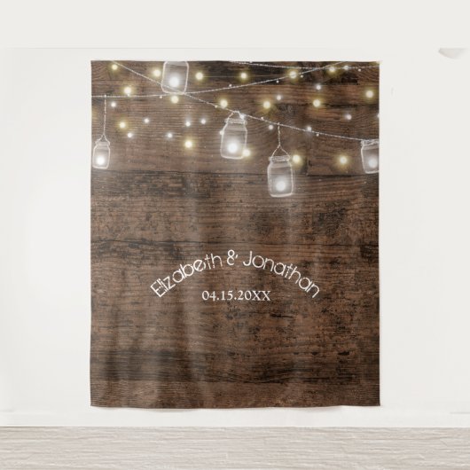 Landelijke Mason Potten & Lichtjes Trouwfoto Achte Wandkleed (Voorkant)