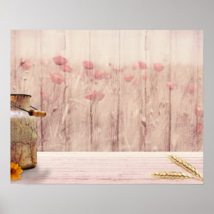 Landelijke melkkan in landelijke stijl op hout poster